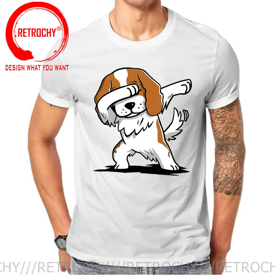 Funny Anime Printing Dabbing Cavalier King Charles Spaniel T Shirt Men Dab Cavalier Dog T-Shirt Teenage Boy Cartoon tshirt homme