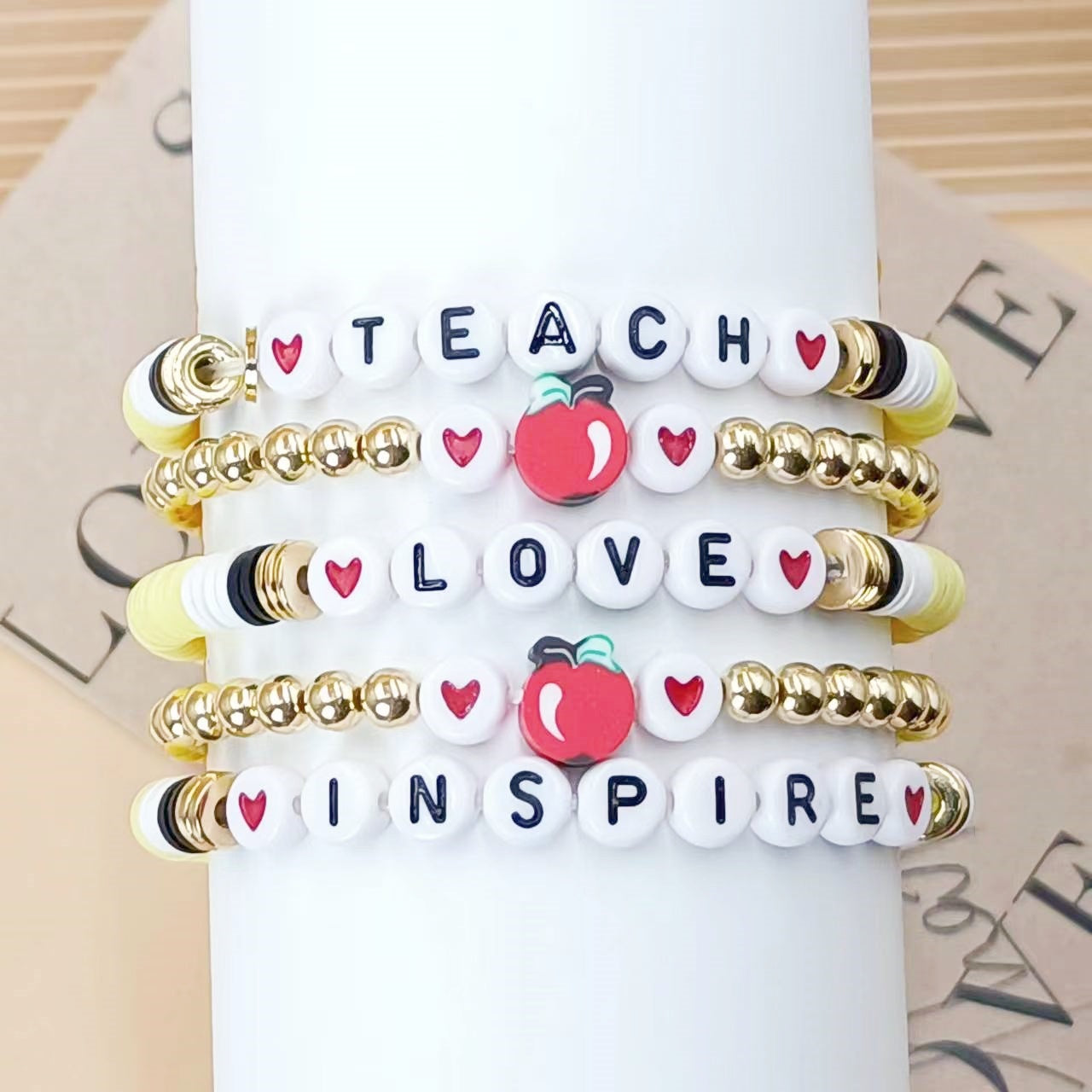 Letter Polymer Clay Beaded Bracelet