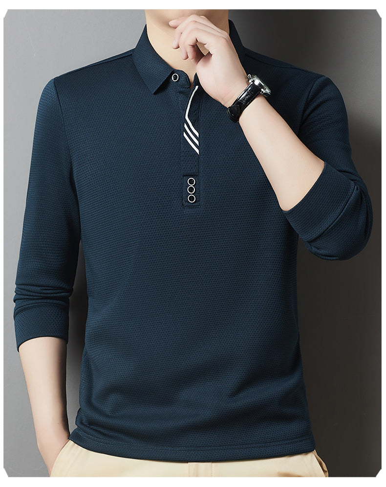 Red Dragonfly Men's Casual Tops Long-Sleeved Polo Shirt