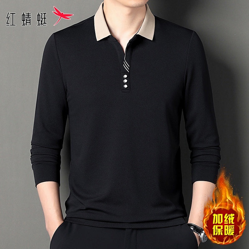 Red Dragonfly Men's Casual Tops Long-Sleeved Polo Shirt