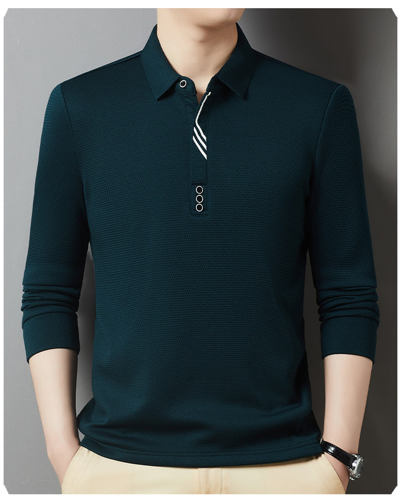 Red Dragonfly Men's Casual Tops Long-Sleeved Polo Shirt