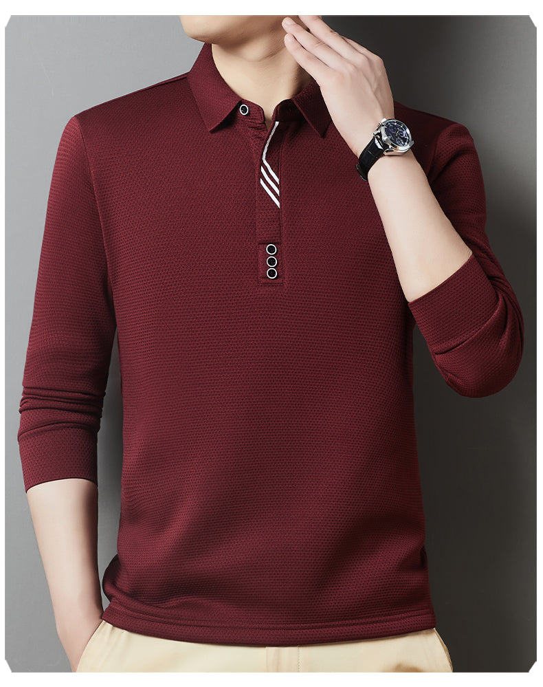 Red Dragonfly Men's Casual Tops Long-Sleeved Polo Shirt
