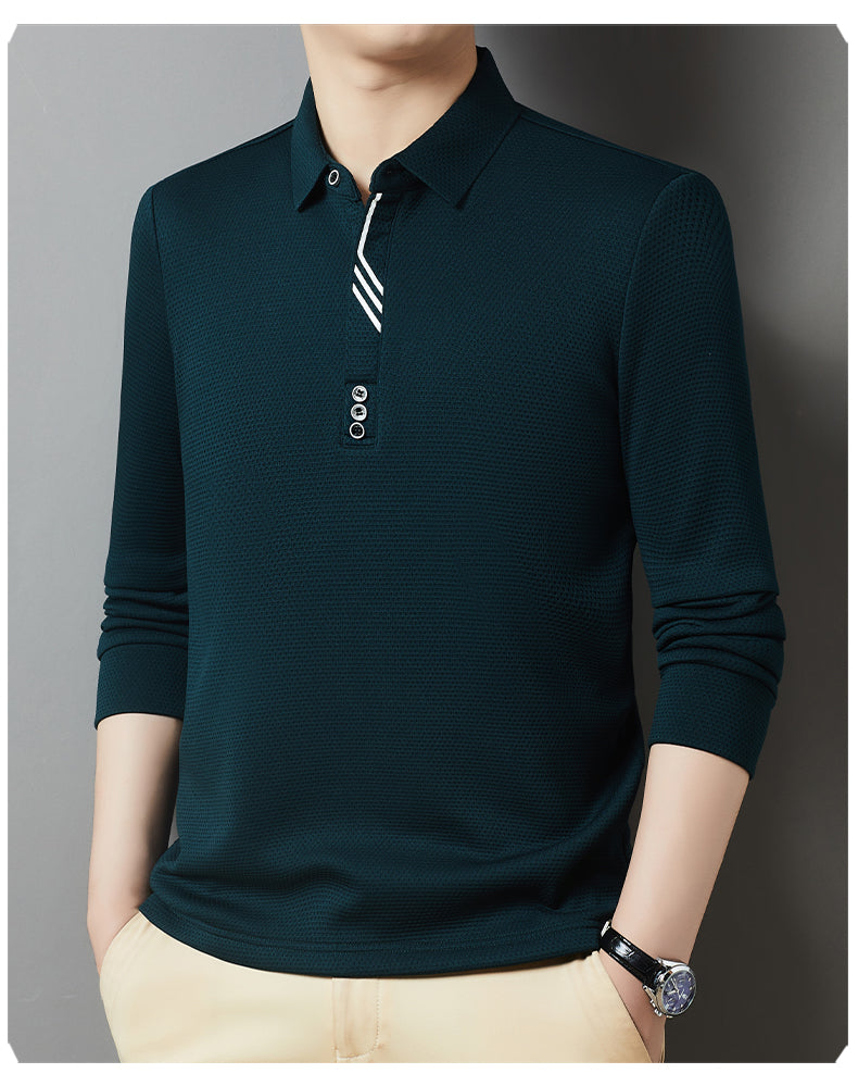 Red Dragonfly Men's Casual Tops Long-Sleeved Polo Shirt