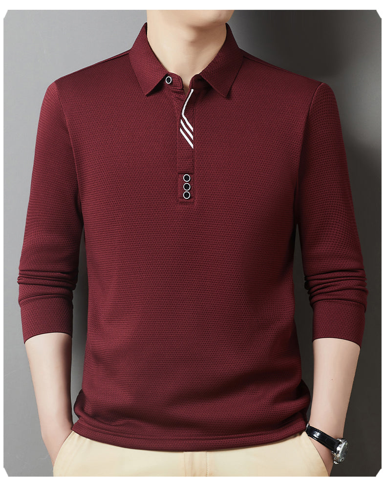 Red Dragonfly Men's Casual Tops Long-Sleeved Polo Shirt