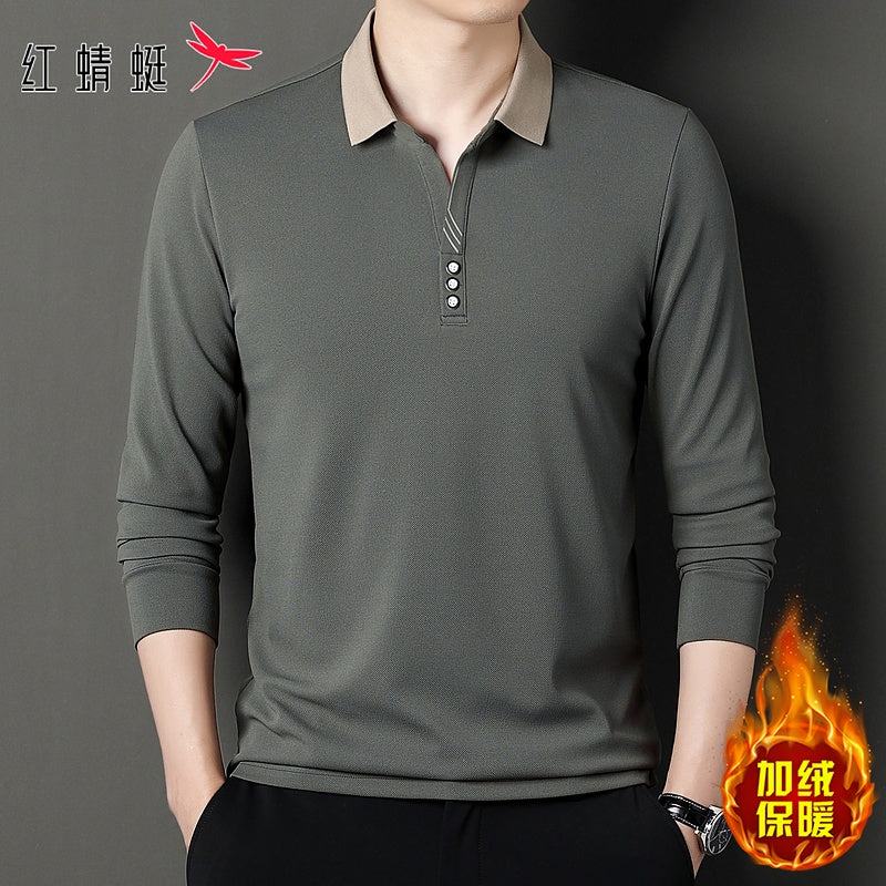 Red Dragonfly Men's Casual Tops Long-Sleeved Polo Shirt
