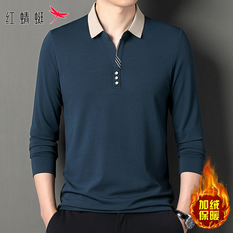 Red Dragonfly Men's Casual Tops Long-Sleeved Polo Shirt