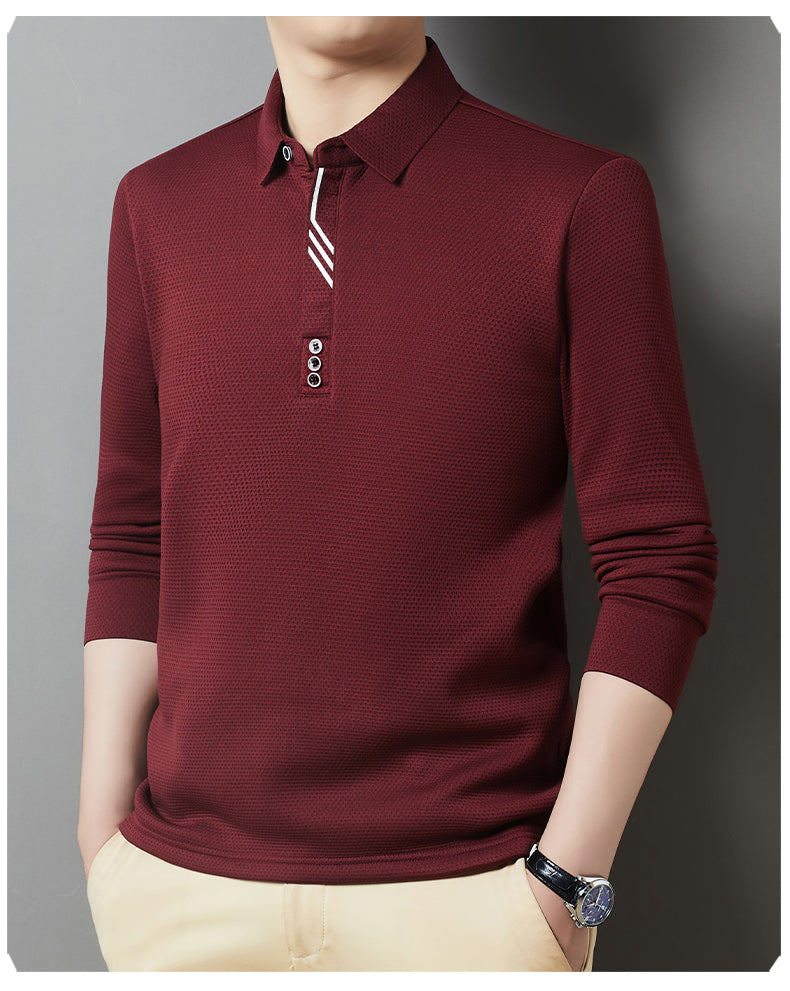 Red Dragonfly Men's Casual Tops Long-Sleeved Polo Shirt