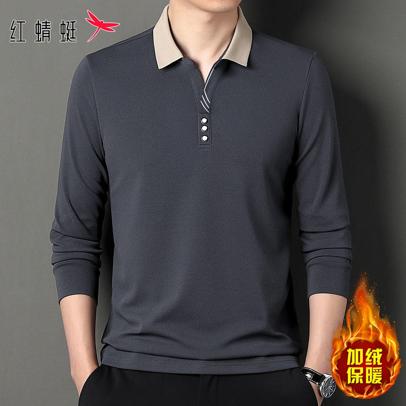 Red Dragonfly Men's Casual Tops Long-Sleeved Polo Shirt