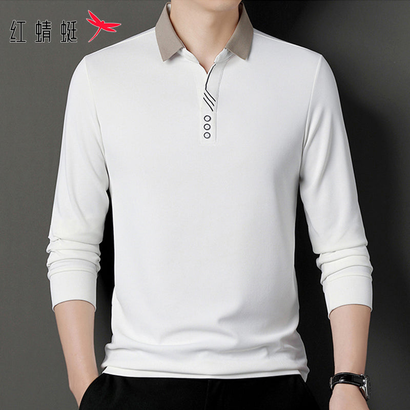 Red Dragonfly Men's Casual Tops Long-Sleeved Polo Shirt