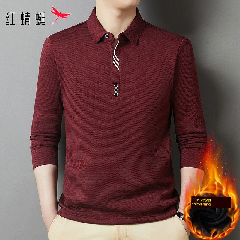 Red Dragonfly Men's Casual Tops Long-Sleeved Polo Shirt