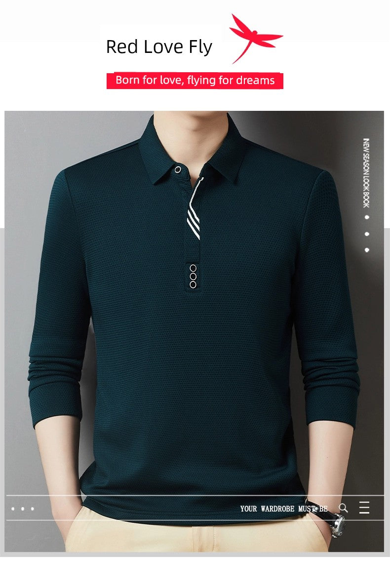 Red Dragonfly Men's Casual Tops Long-Sleeved Polo Shirt