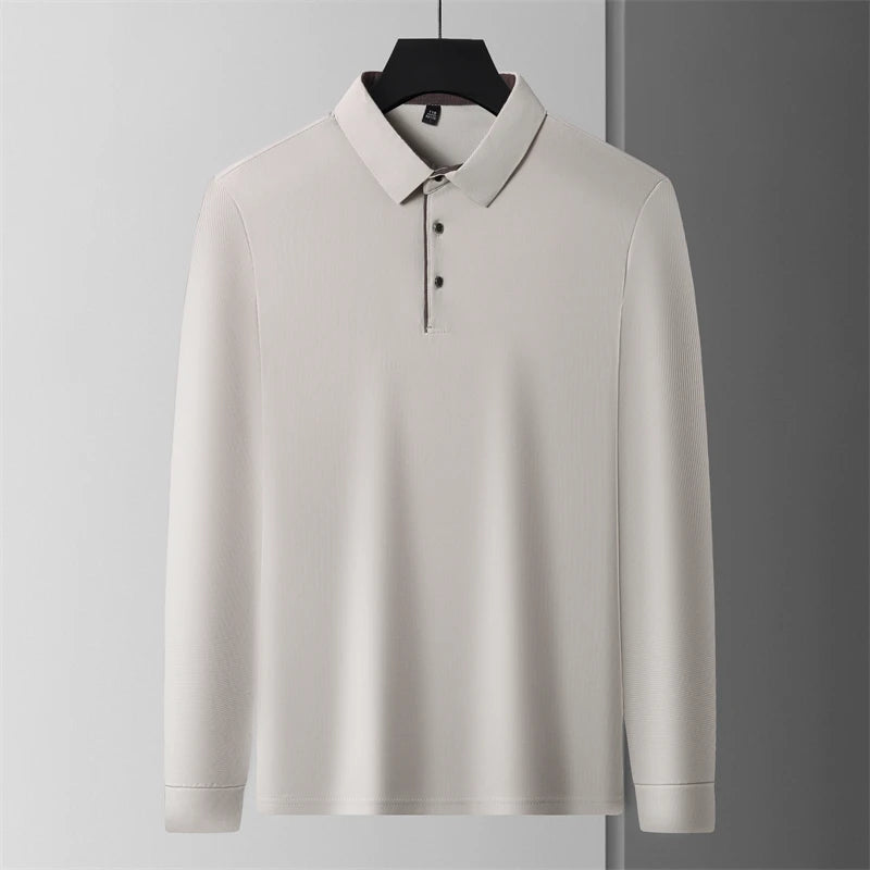 New Men's Business Casual Long Sleeve Solid Color Polo Shirt Fashionable Warm Comfortable Four Seasons Versatile Top