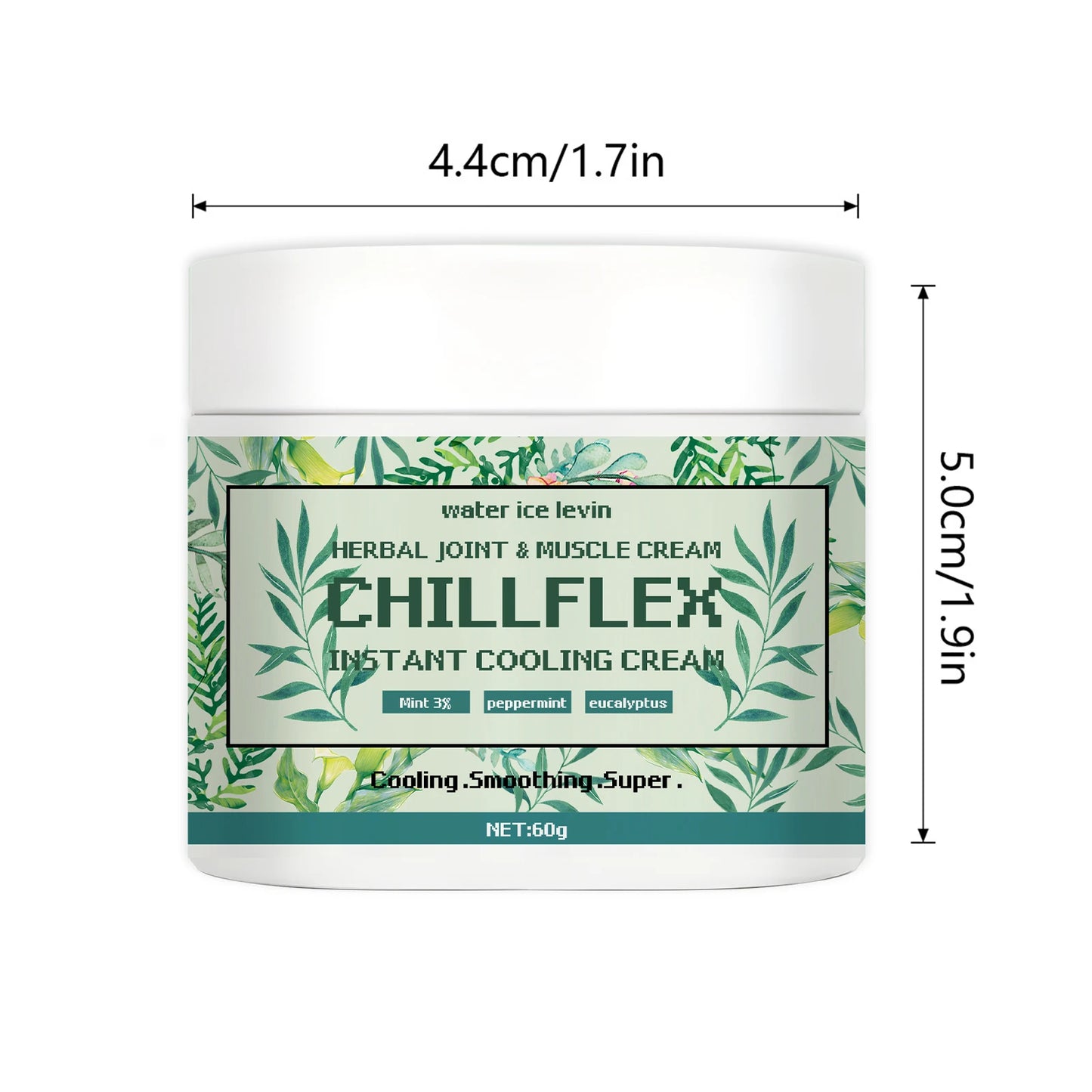 Water Ice Levin CHILLFLEH Cream: Instant Cooling Herbal Relief with Mint & Eucalyptus for Joints & Muscles. 60g.