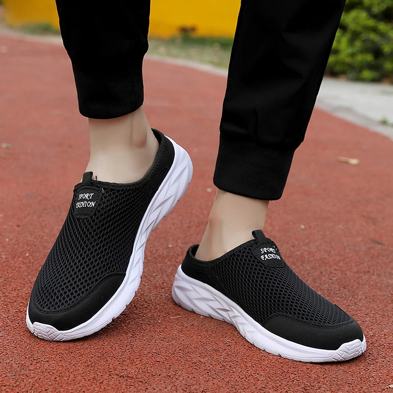 YRZL Mens Half Slippers Summer Breathable Mesh Mens Shoes Outdoor Casual Walking Shoes Large Flat Light Mesh Slippers Sandals