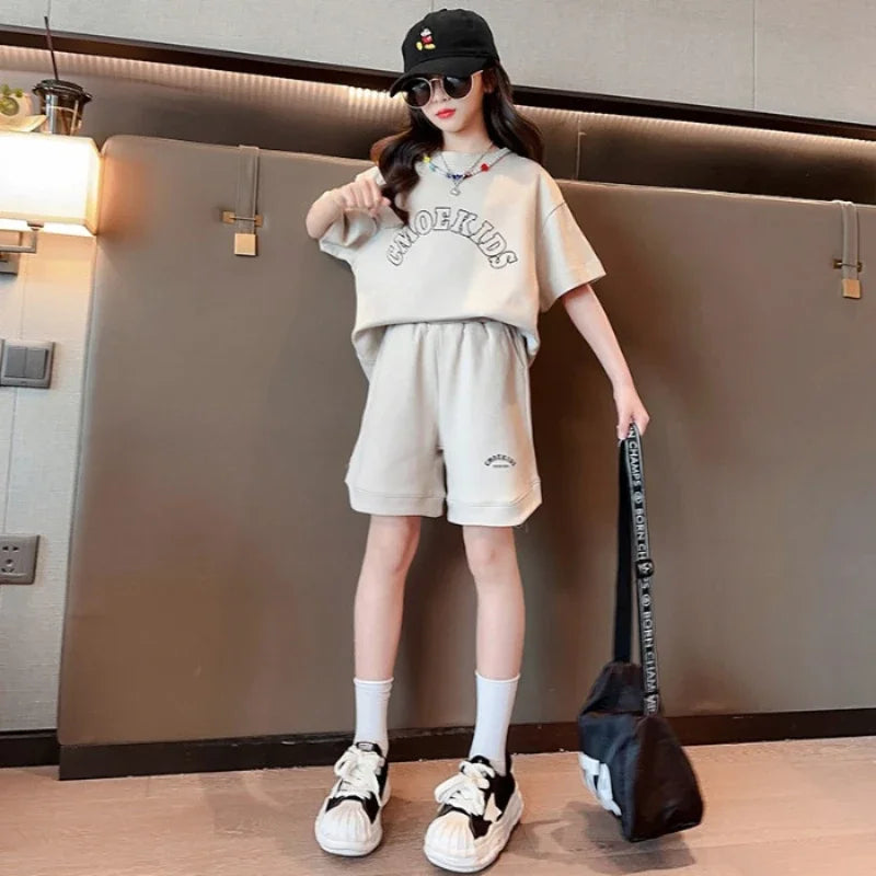 Summer Teenage Boy Clothes Set Children Girls Letter Tshirt and Shorts 2pcs Suit Kid Short Sleeve Top Bottom Outfits Tracksuit