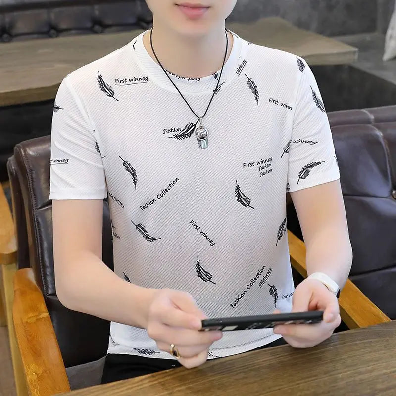 Slim Men's T-shirt Fit Rock Hip Hop Mens Tee Shirts Alphabet Clothes Drawings Streetwear Aesthetic White Striped Ordinary Xl Top