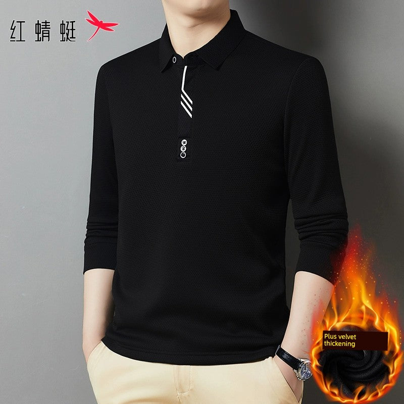 Red Dragonfly Men's Casual Tops Long-Sleeved Polo Shirt