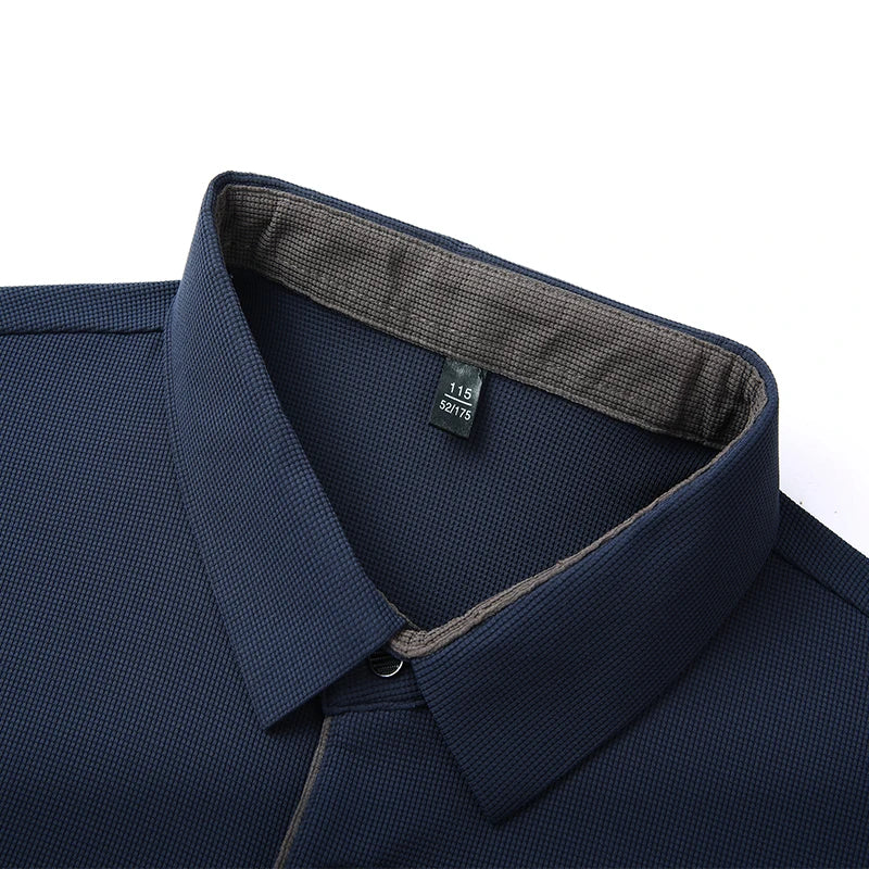 New Men's Business Casual Long Sleeve Solid Color Polo Shirt Fashionable Warm Comfortable Four Seasons Versatile Top