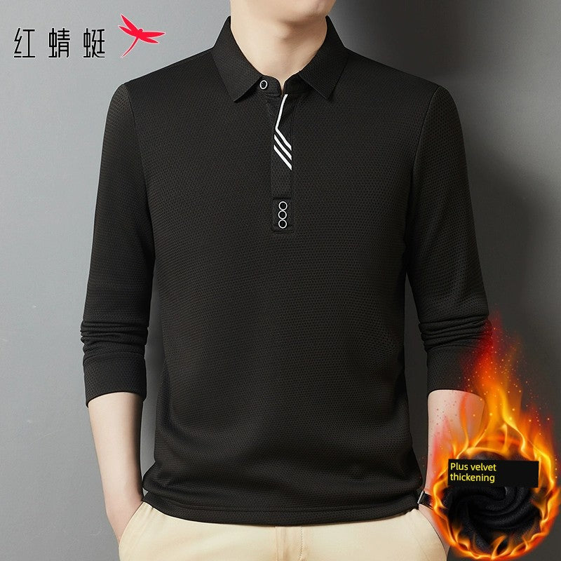Red Dragonfly Men's Casual Tops Long-Sleeved Polo Shirt