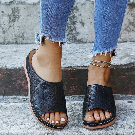 New Flower Fish Mouth Sandals Hollow Wedge Sandals And Slippers Women
