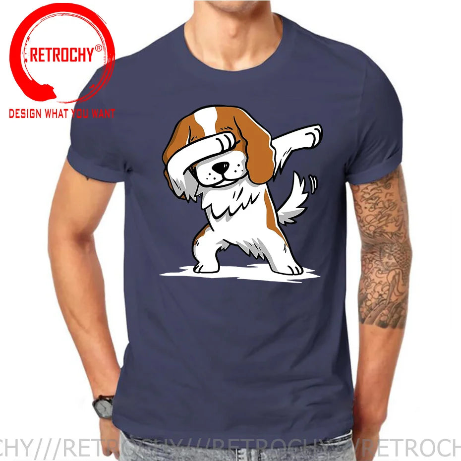 Funny Anime Printing Dabbing Cavalier King Charles Spaniel T Shirt Men Dab Cavalier Dog T-Shirt Teenage Boy Cartoon tshirt homme
