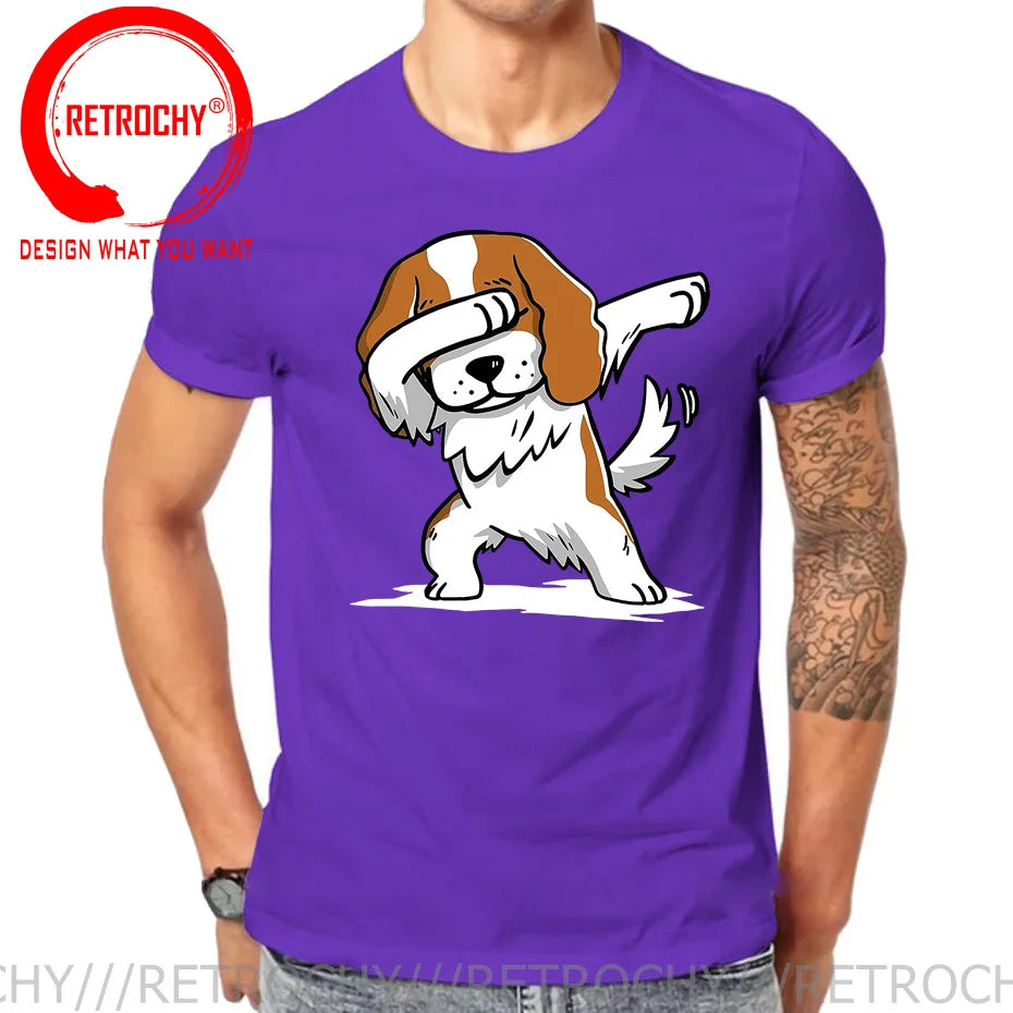 Funny Anime Printing Dabbing Cavalier King Charles Spaniel T Shirt Men Dab Cavalier Dog T-Shirt Teenage Boy Cartoon tshirt homme