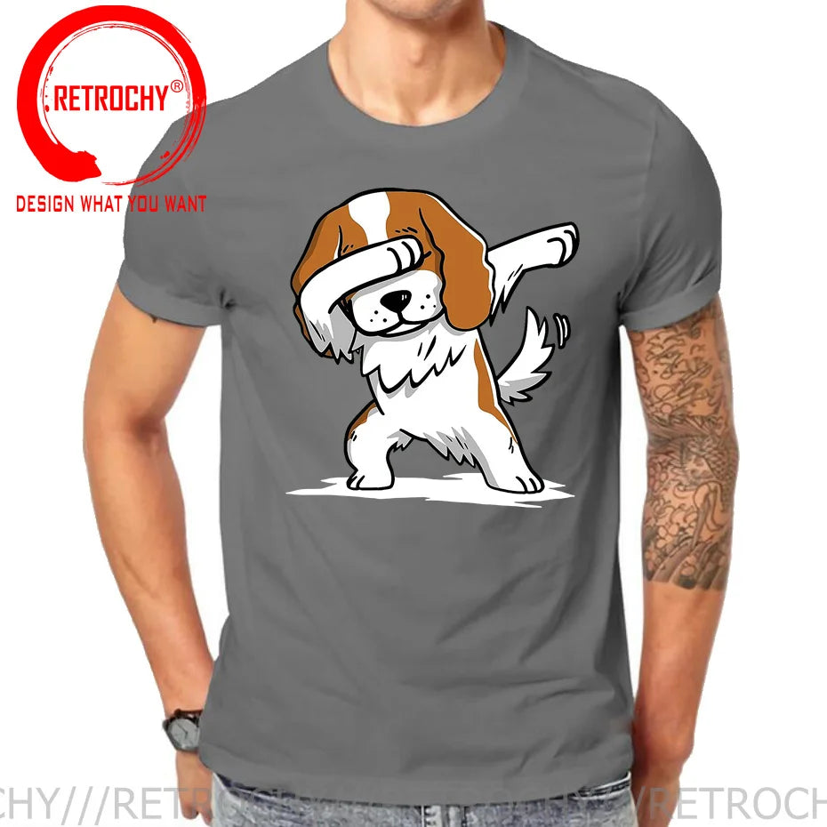 Funny Anime Printing Dabbing Cavalier King Charles Spaniel T Shirt Men Dab Cavalier Dog T-Shirt Teenage Boy Cartoon tshirt homme
