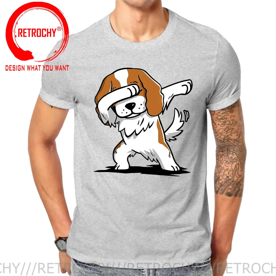 Funny Anime Printing Dabbing Cavalier King Charles Spaniel T Shirt Men Dab Cavalier Dog T-Shirt Teenage Boy Cartoon tshirt homme