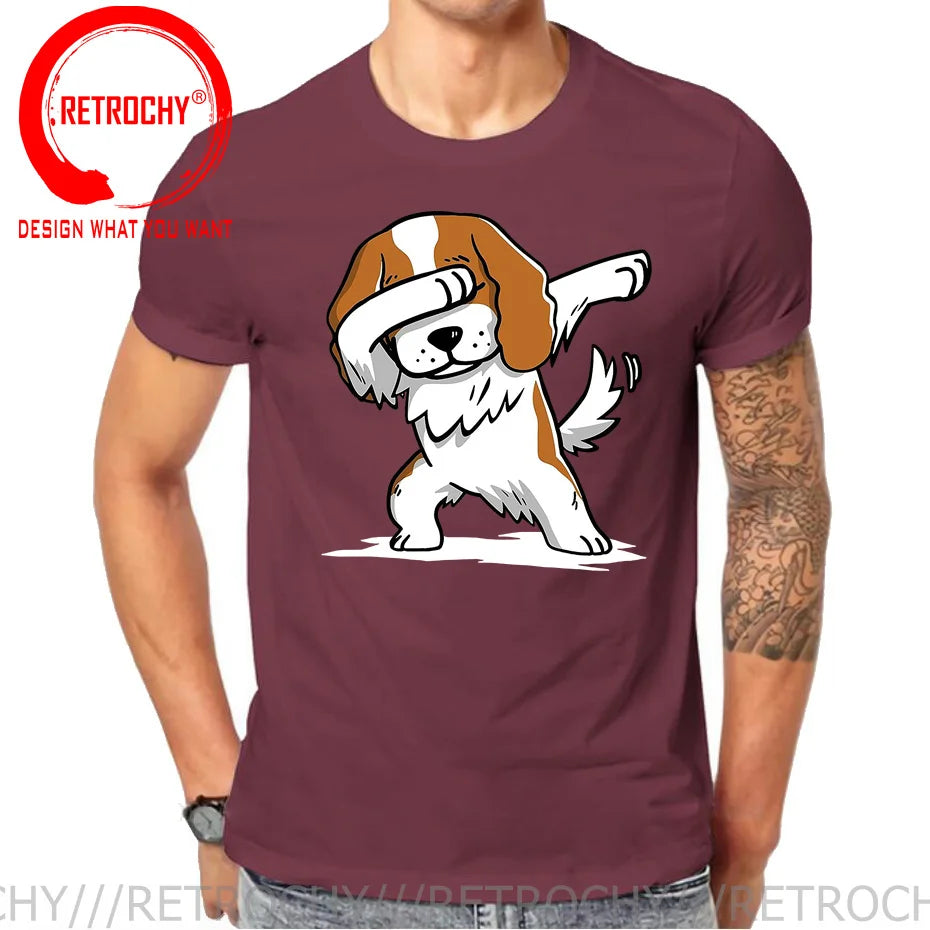 Funny Anime Printing Dabbing Cavalier King Charles Spaniel T Shirt Men Dab Cavalier Dog T-Shirt Teenage Boy Cartoon tshirt homme