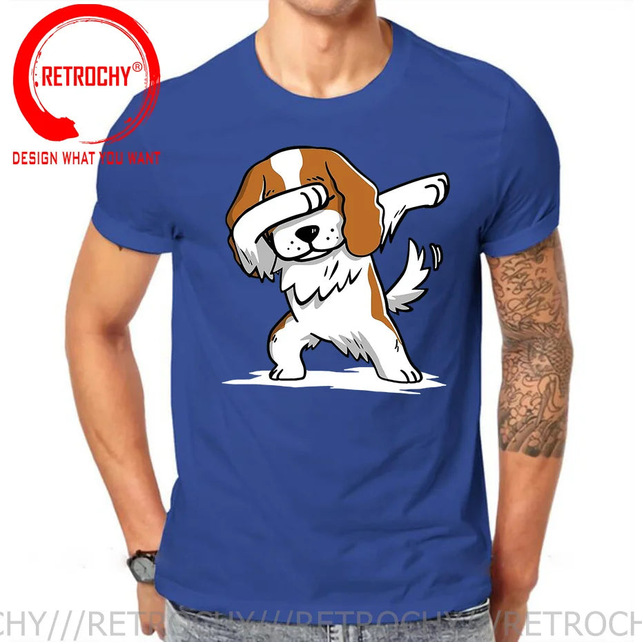 Funny Anime Printing Dabbing Cavalier King Charles Spaniel T Shirt Men Dab Cavalier Dog T-Shirt Teenage Boy Cartoon tshirt homme