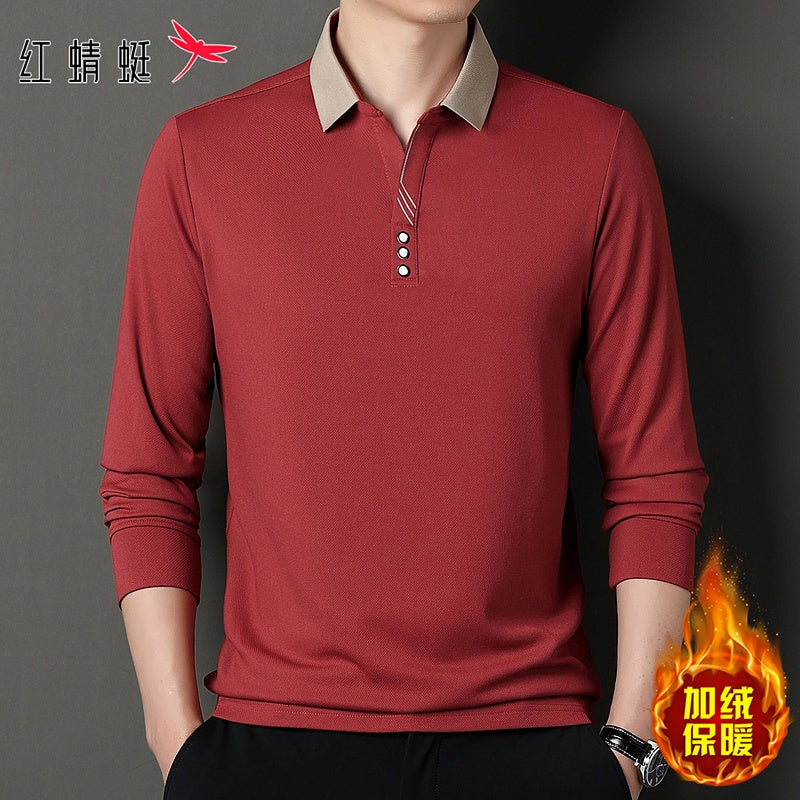 Red Dragonfly Men's Casual Tops Long-Sleeved Polo Shirt