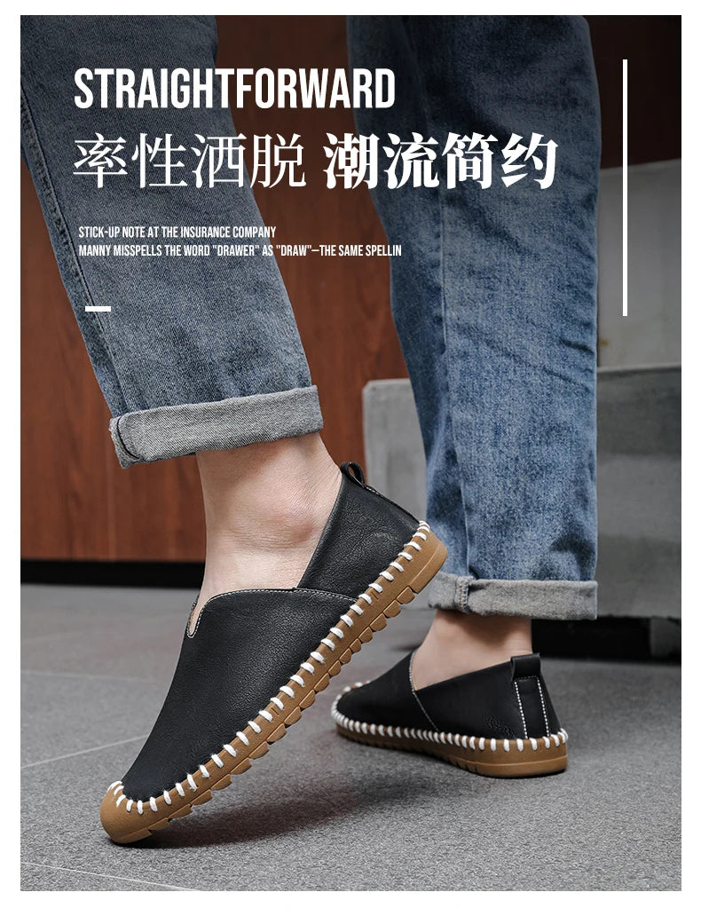 Summer Plus Size Men's Leather Shoes Simple Oxford Sole Casual Shoes Comfortable Soft Sole Lightweight Non-Slip Loafers
