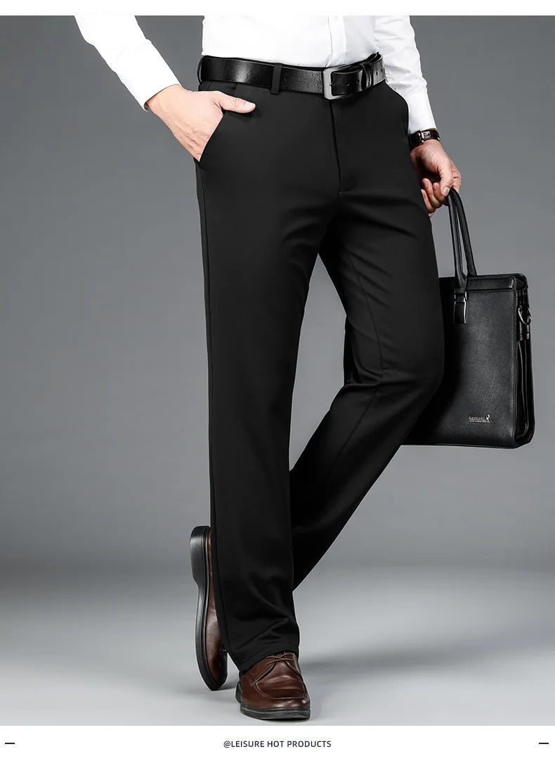 Fit Straight Men's Winter Pants Warm Fleece Thick Classic High Waist Business Casual Pants Youth Trousers 40