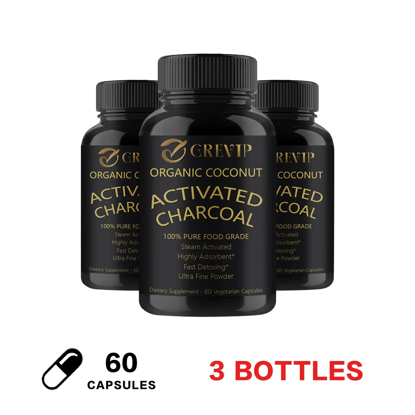 Activated Coconut Charcoal - Relieves Gas, Bloating and Natural Detoxification, Metabolism