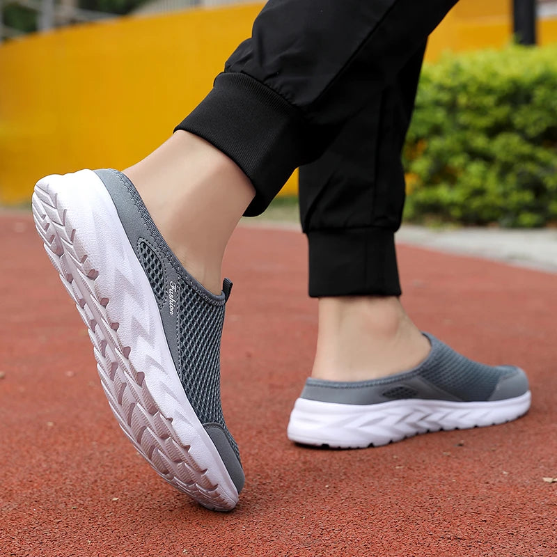 YRZL Mens Half Slippers Summer Breathable Mesh Mens Shoes Outdoor Casual Walking Shoes Large Flat Light Mesh Slippers Sandals