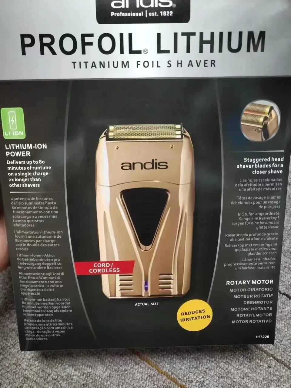 Andis Profoil Lithium Plus 17225 Barber Hair Cleaning Electric Shaver For Men Beard Stubble Razor Bald Shaving Machine Charger