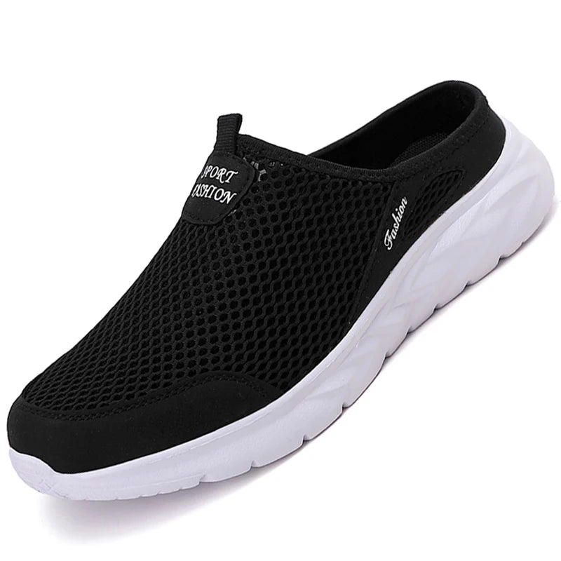 YRZL Mens Half Slippers Summer Breathable Mesh Mens Shoes Outdoor Casual Walking Shoes Large Flat Light Mesh Slippers Sandals