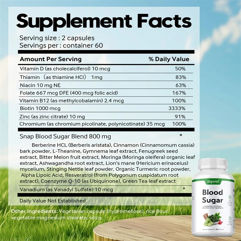 Blood Sugar Capsules - Supports Blood Sugar Balance, Promotes Metabolism, Digestion and Heart Health