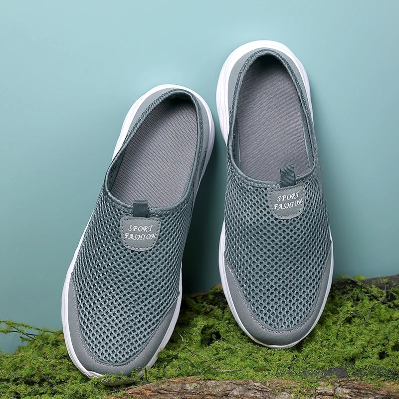 YRZL Mens Half Slippers Summer Breathable Mesh Mens Shoes Outdoor Casual Walking Shoes Large Flat Light Mesh Slippers Sandals