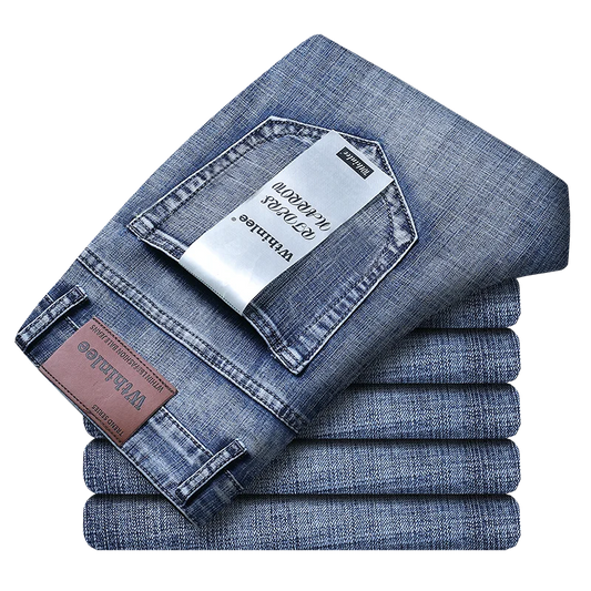 Business Men's Jeans Casual Straight Stretch Fashion Classic Blue Work Denim Trousers Male WTHINLEE Brand Clothing Size 28-40