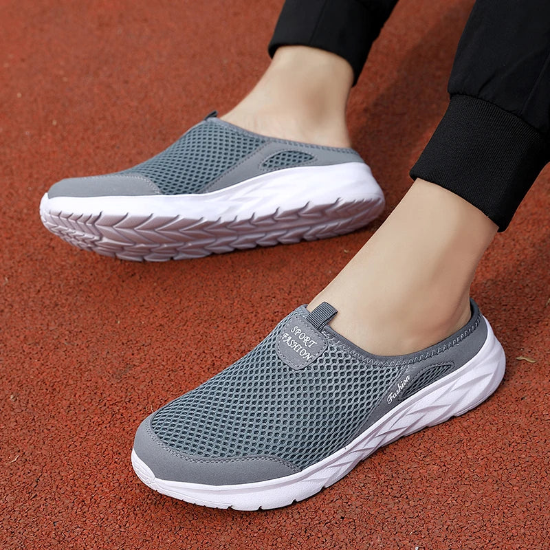 YRZL Mens Half Slippers Summer Breathable Mesh Mens Shoes Outdoor Casual Walking Shoes Large Flat Light Mesh Slippers Sandals