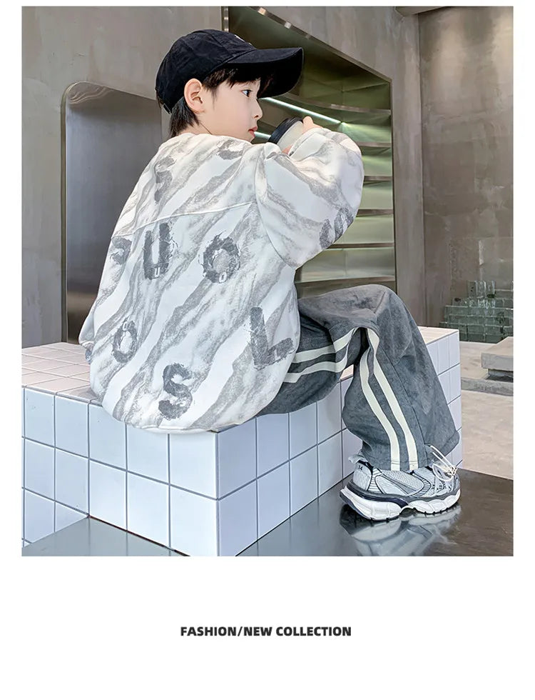 2024 Fashion Kids New In Sweatshirts For Boys Vintage Print Long Sleeve Tshirt For Teenagers Cool Autumn Tee Tops Sweatershirt