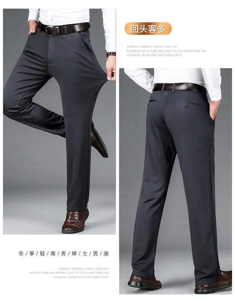 Fit Straight Men's Winter Pants Warm Fleece Thick Classic High Waist Business Casual Pants Youth Trousers 40