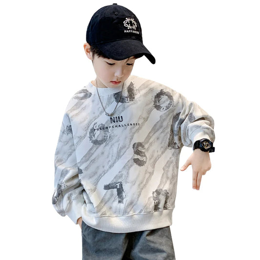 2024 Fashion Kids New In Sweatshirts For Boys Vintage Print Long Sleeve Tshirt For Teenagers Cool Autumn Tee Tops Sweatershirt