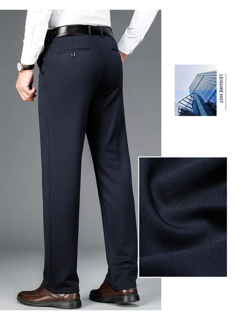 Fit Straight Men's Winter Pants Warm Fleece Thick Classic High Waist Business Casual Pants Youth Trousers 40