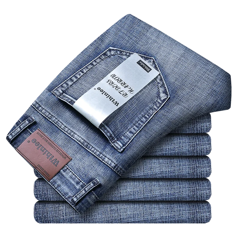 Business Men's Jeans Casual Straight Stretch Fashion Classic Blue Work Denim Trousers Male WTHINLEE Brand Clothing Size 28-40