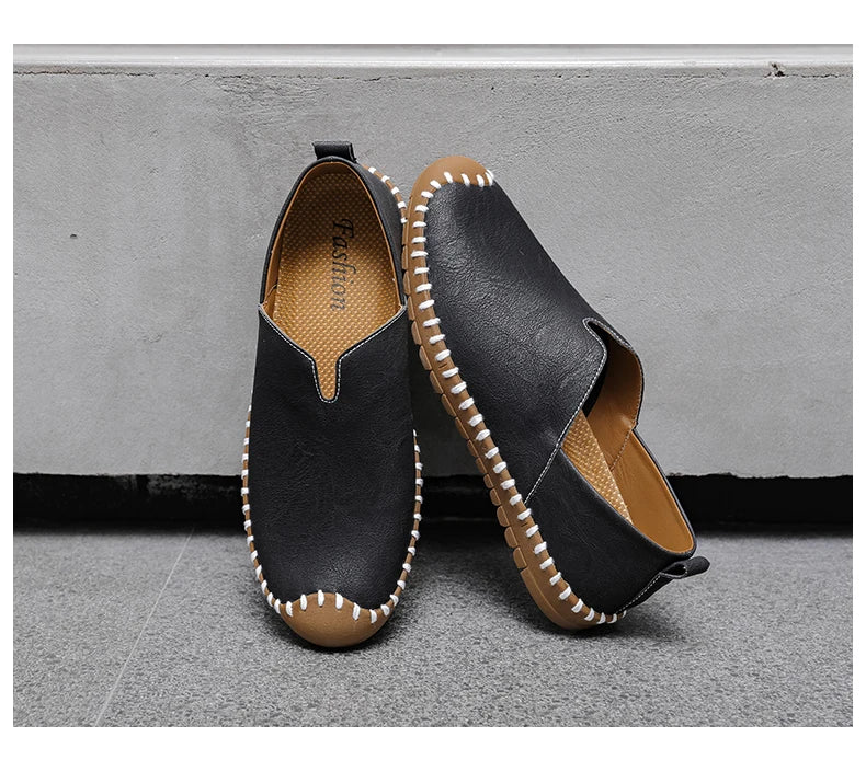 Summer Plus Size Men's Leather Shoes Simple Oxford Sole Casual Shoes Comfortable Soft Sole Lightweight Non-Slip Loafers