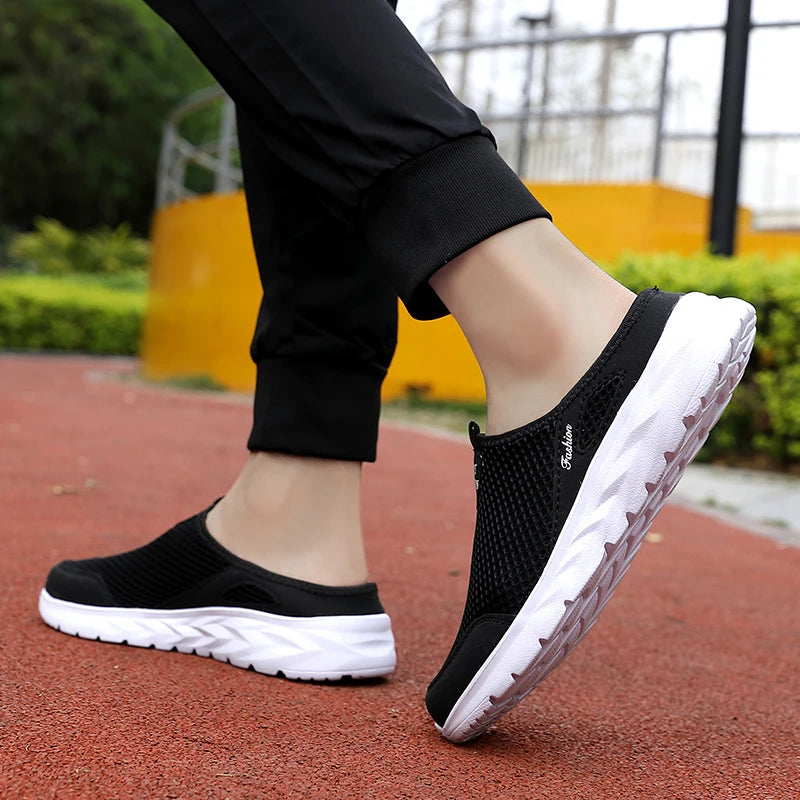 YRZL Mens Half Slippers Summer Breathable Mesh Mens Shoes Outdoor Casual Walking Shoes Large Flat Light Mesh Slippers Sandals