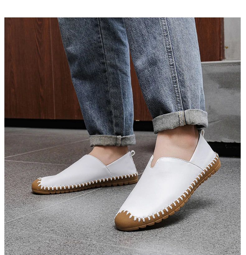 Summer Plus Size Men's Leather Shoes Simple Oxford Sole Casual Shoes Comfortable Soft Sole Lightweight Non-Slip Loafers