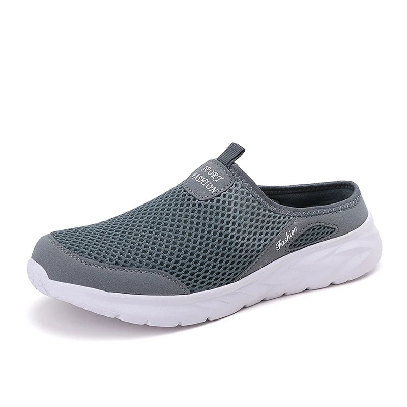 YRZL Mens Half Slippers Summer Breathable Mesh Mens Shoes Outdoor Casual Walking Shoes Large Flat Light Mesh Slippers Sandals
